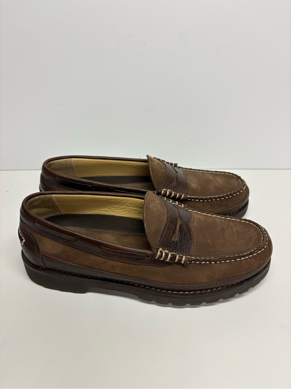 LL Bean Mens Allagash Bison Penny Loafers Brown Leather 10D
